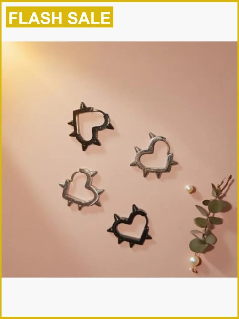 Punk Grunge Earring Set - Gothic Hoop Heart Spike Stud Earrings - Picture 7 of 7